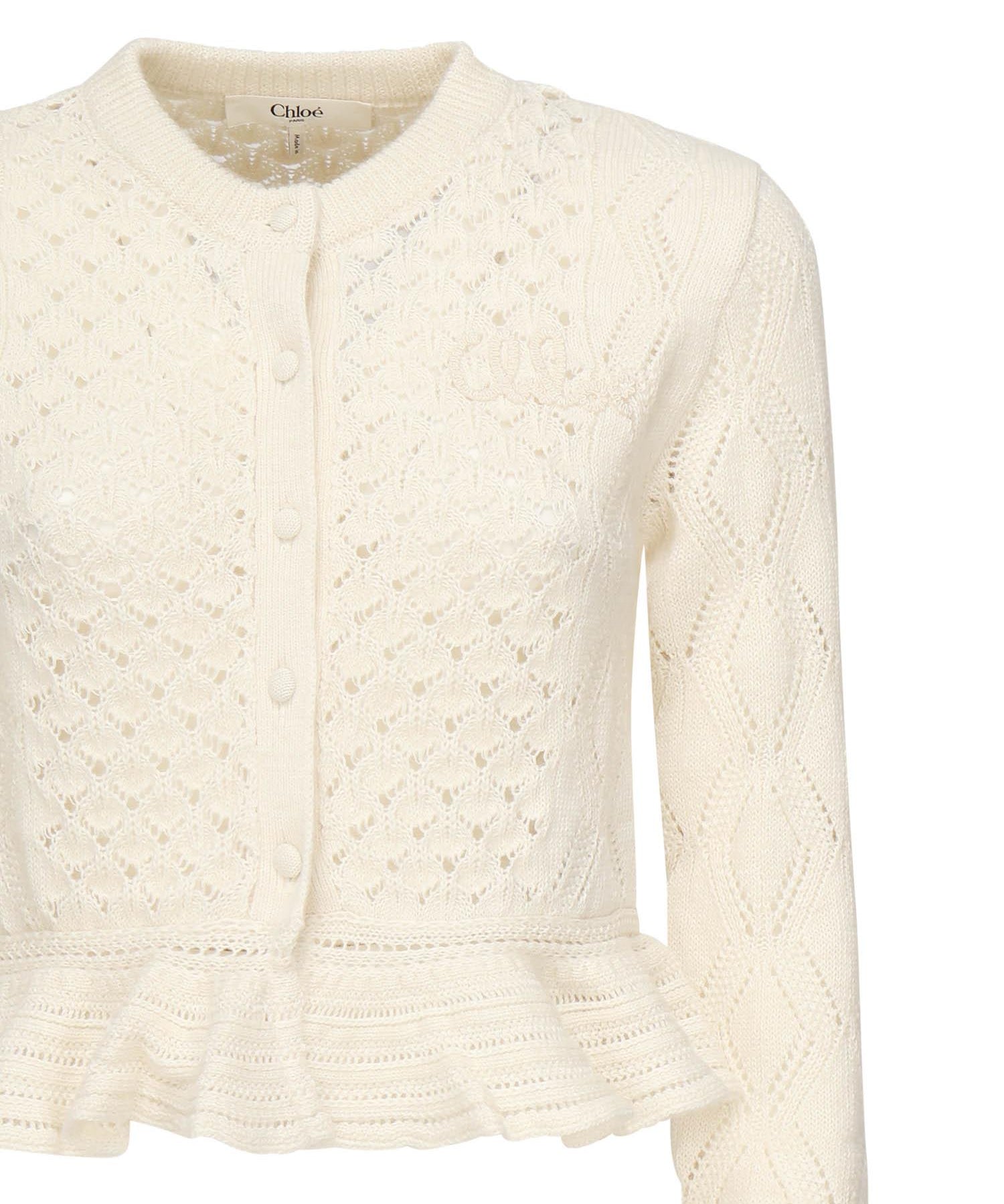 Cardigan cropped con logo e volant CHC25AMC01590 107 CHLOÉ 