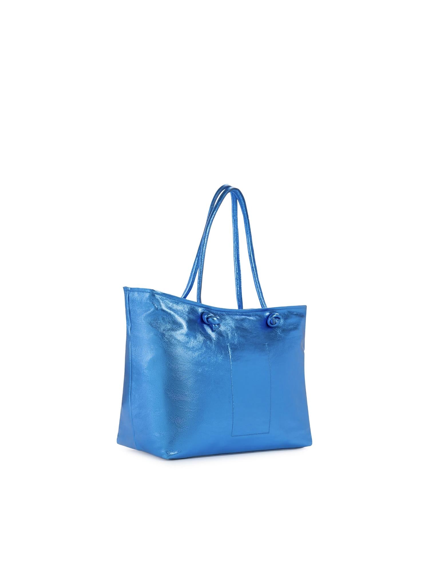 Borsa shopping in pelle con logo 73BP9VT01 LOLLI POPPOP BLUE V° 73 