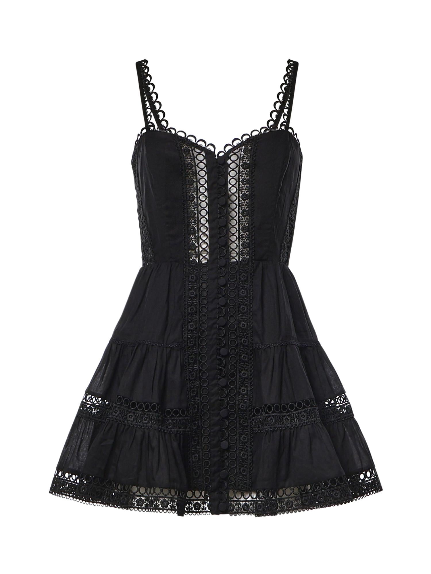 Miniabito Lenora in voile di cotone e pizzo 261603 BLACK CHARO RUIZ 