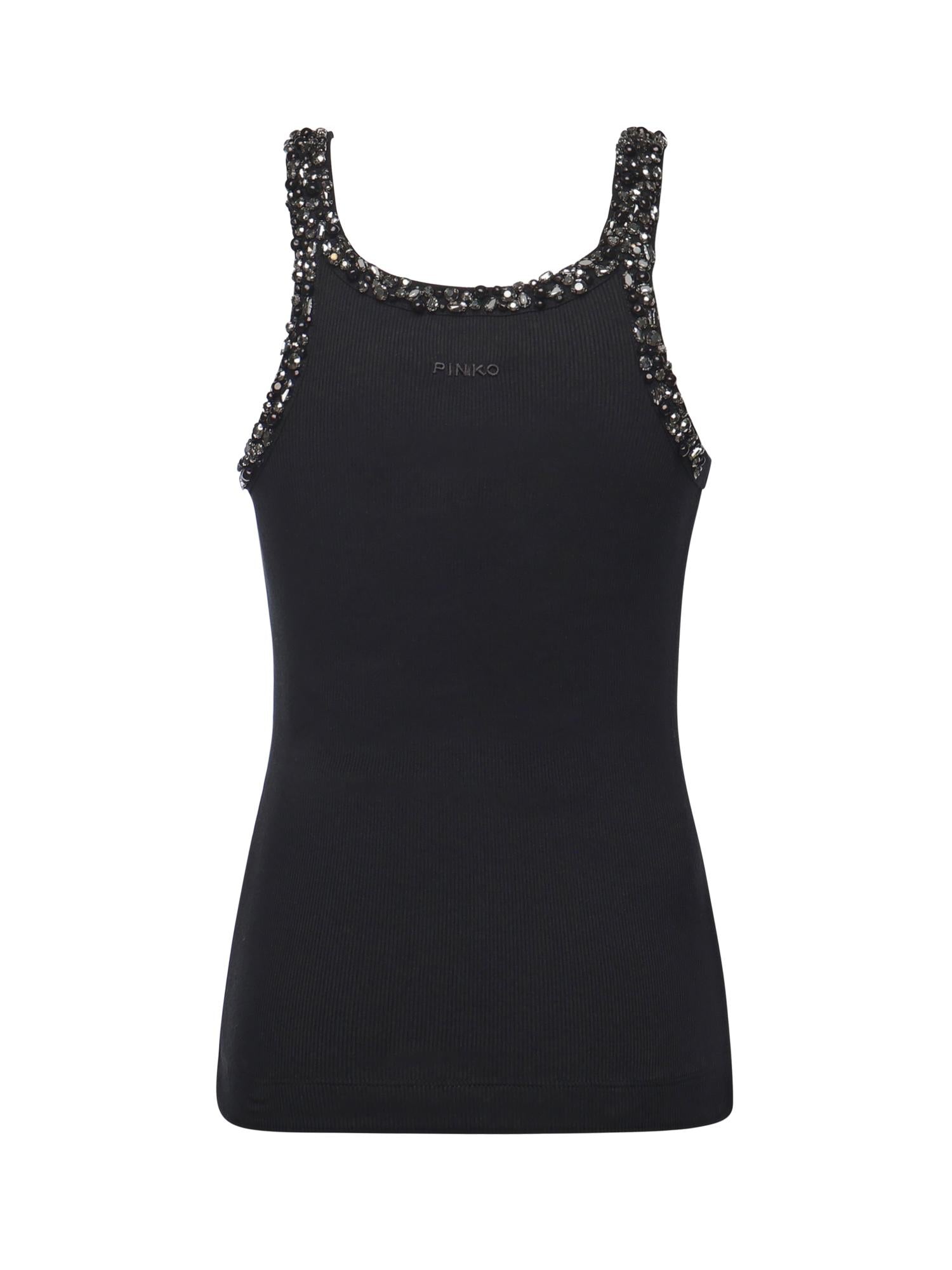 Top a costine con ricami gioiello 104109 A2TMZ99 PINKO 