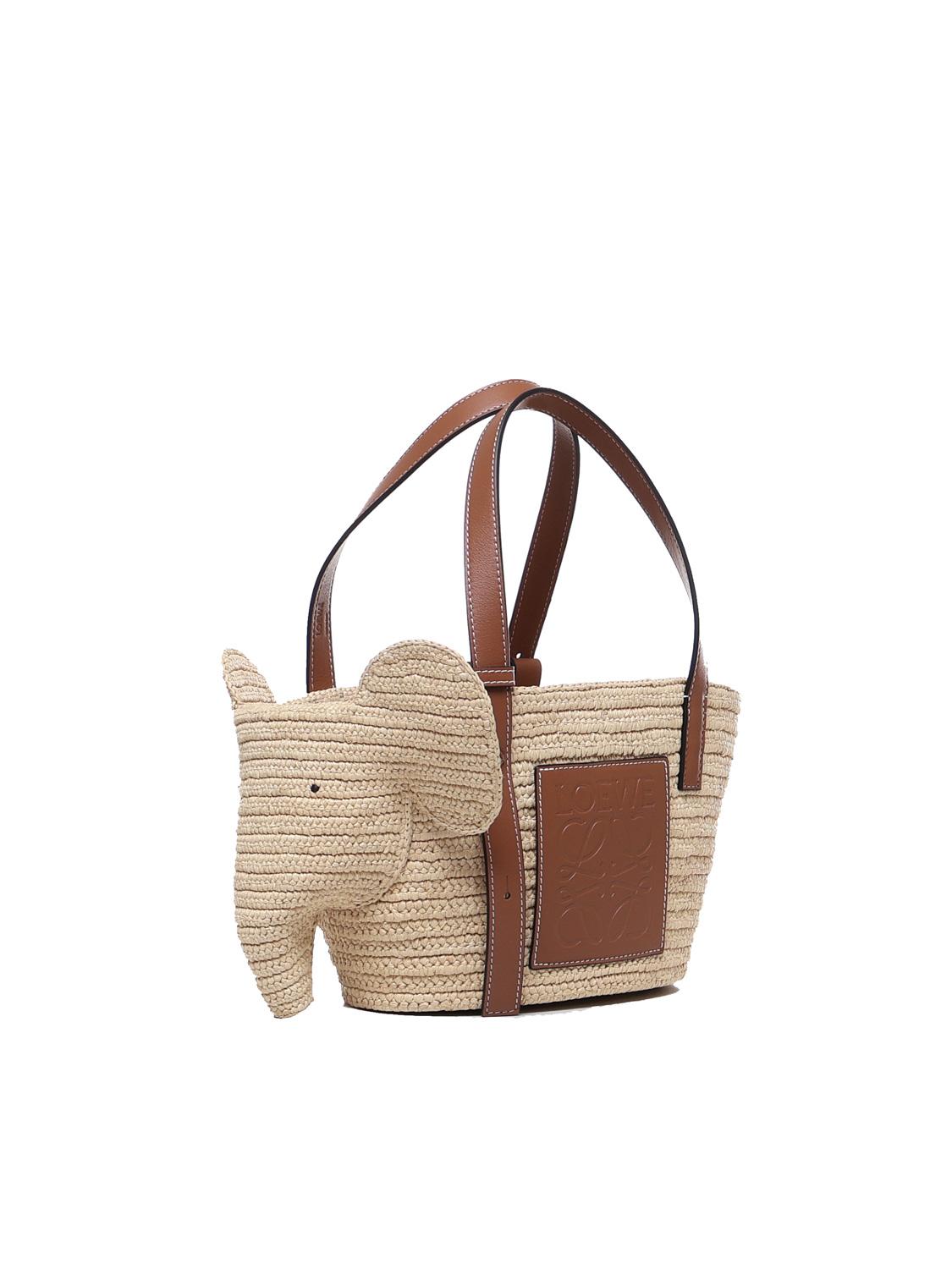 Borsa cesto Elephant piccola in rafia e pelle di vitello A546T37X01 2435 LOEWE 