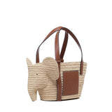 Borsa cesto Elephant piccola in rafia e pelle di vitello A546T37X01 2435 LOEWE 
