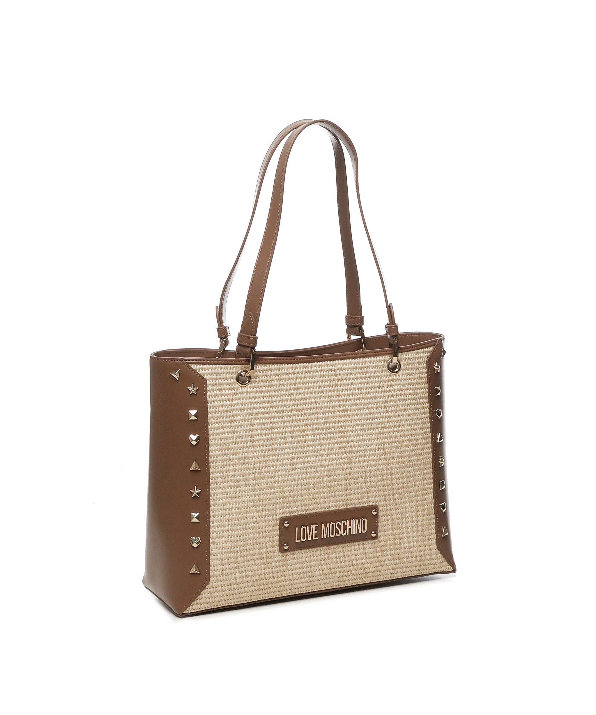 Shopper in rafia con borchie JC4274PP0MKW1 10A LOVE MOSCHINO 