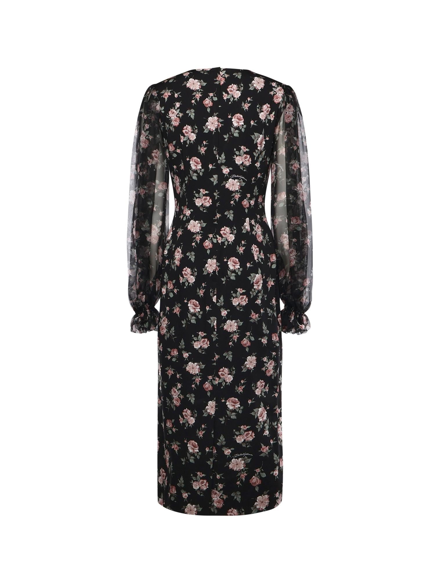 Abito in charmeuse stampa Rose vintage F611DT FSA8CHN5XQ DOLCE & GABBANA 
