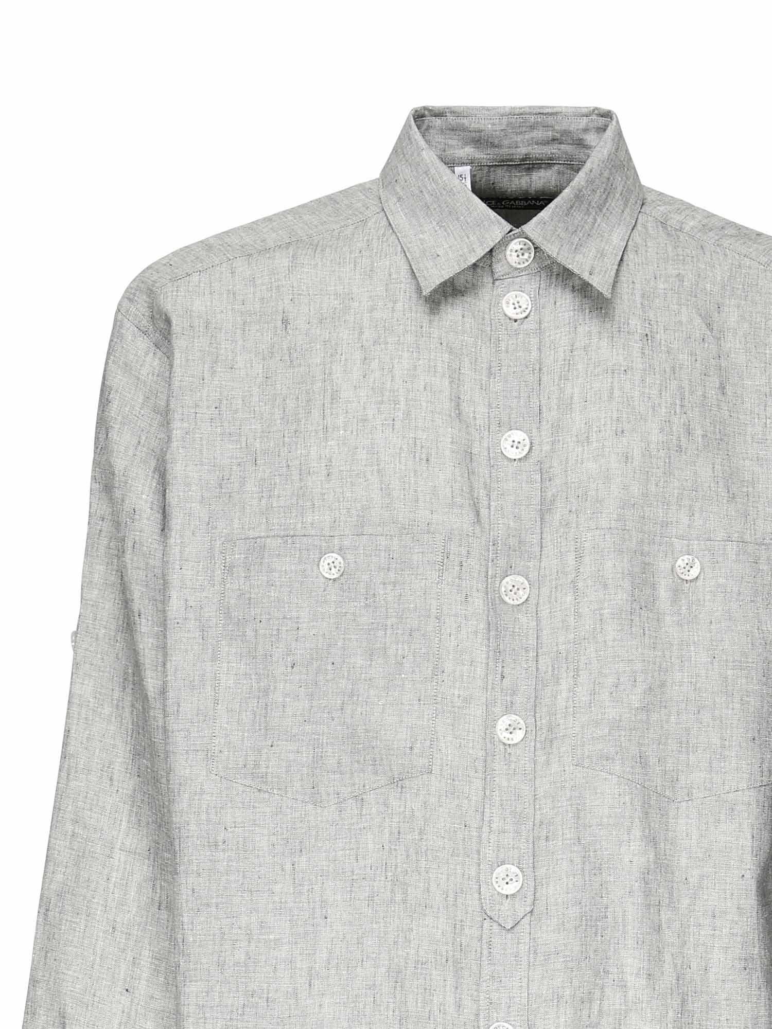 Camicia in tela di lino delavè G5NI3T FU4MFS8290 DOLCE & GABBANA 