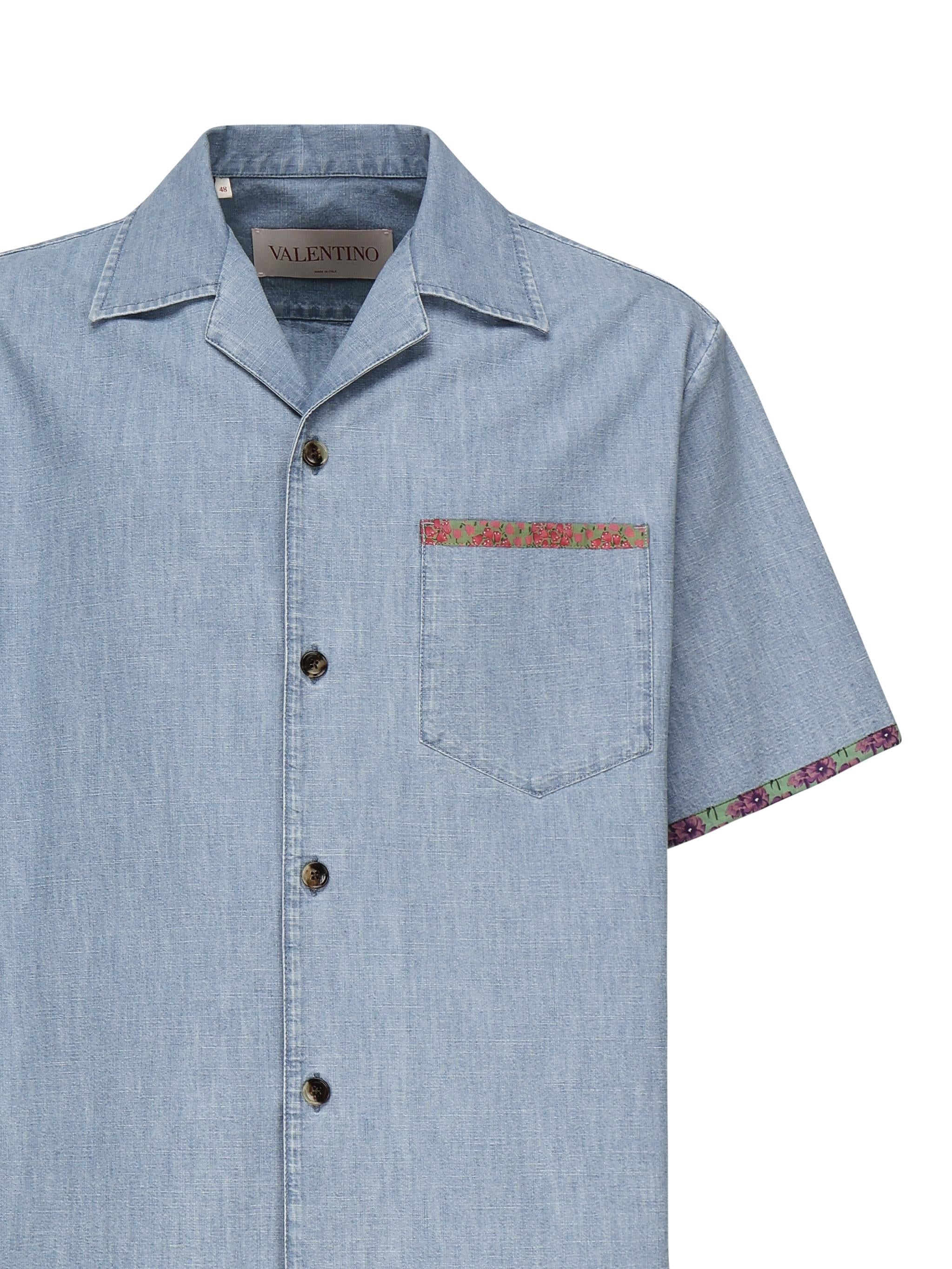 Camicia in denim con finiture stampa floreale 6V0DB04L ALM508 VALENTINO GARAVANI 