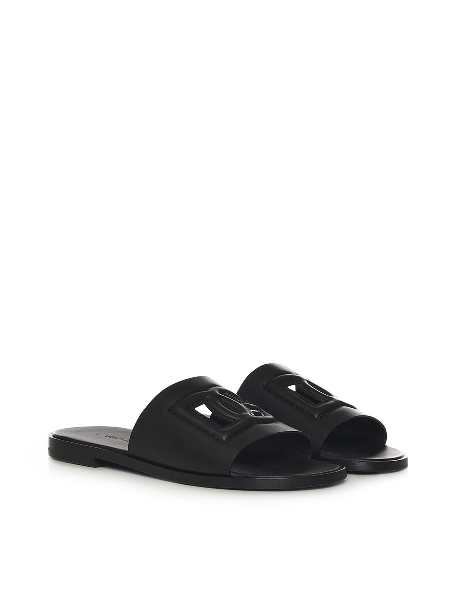 Slide in pelle con logo A80397 A036380999 DOLCE & GABBANA 