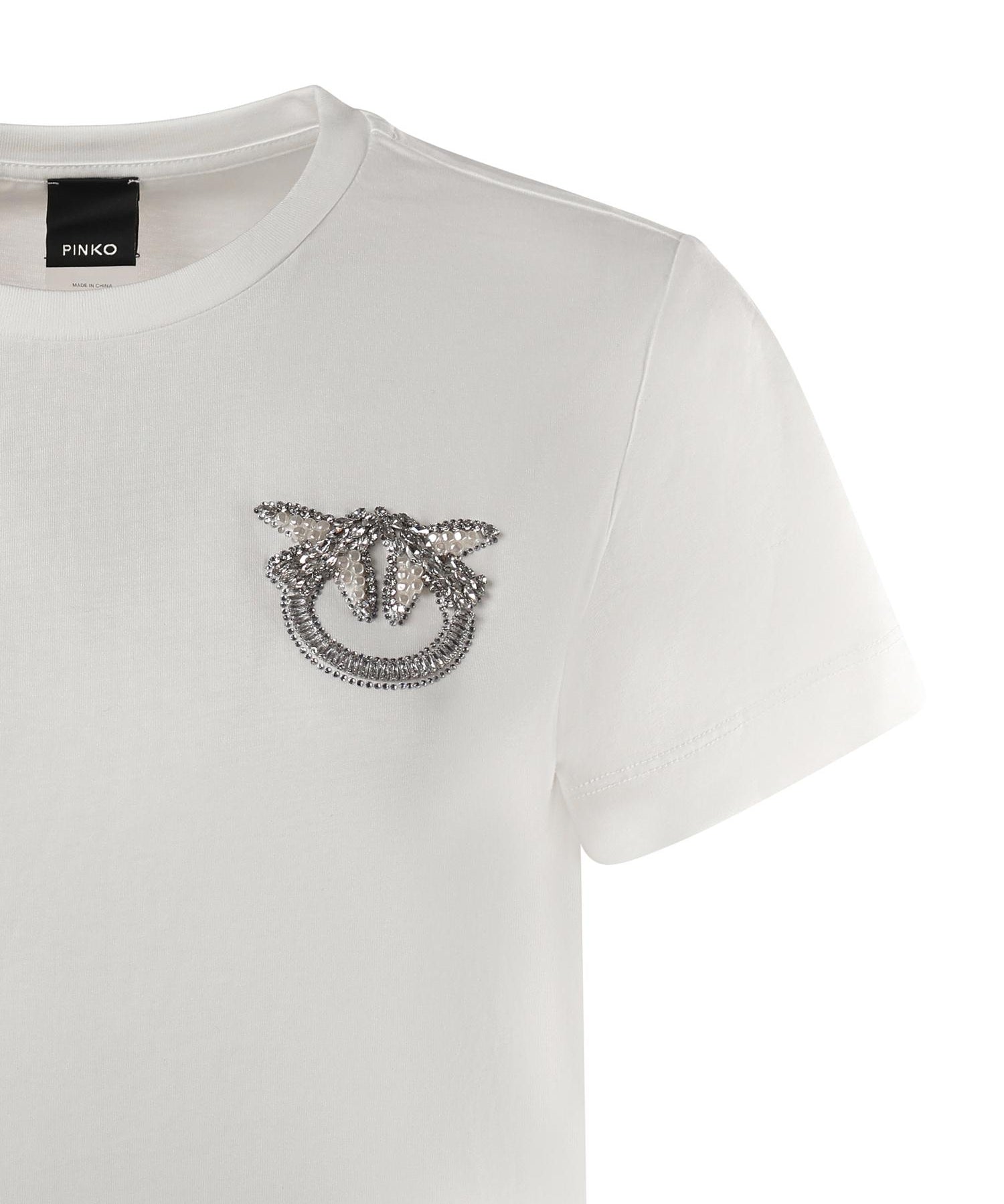 T-shirt con ricamo logo Love Birds in cristalli<BR/> 103320 A2RNZ05 PINKO 