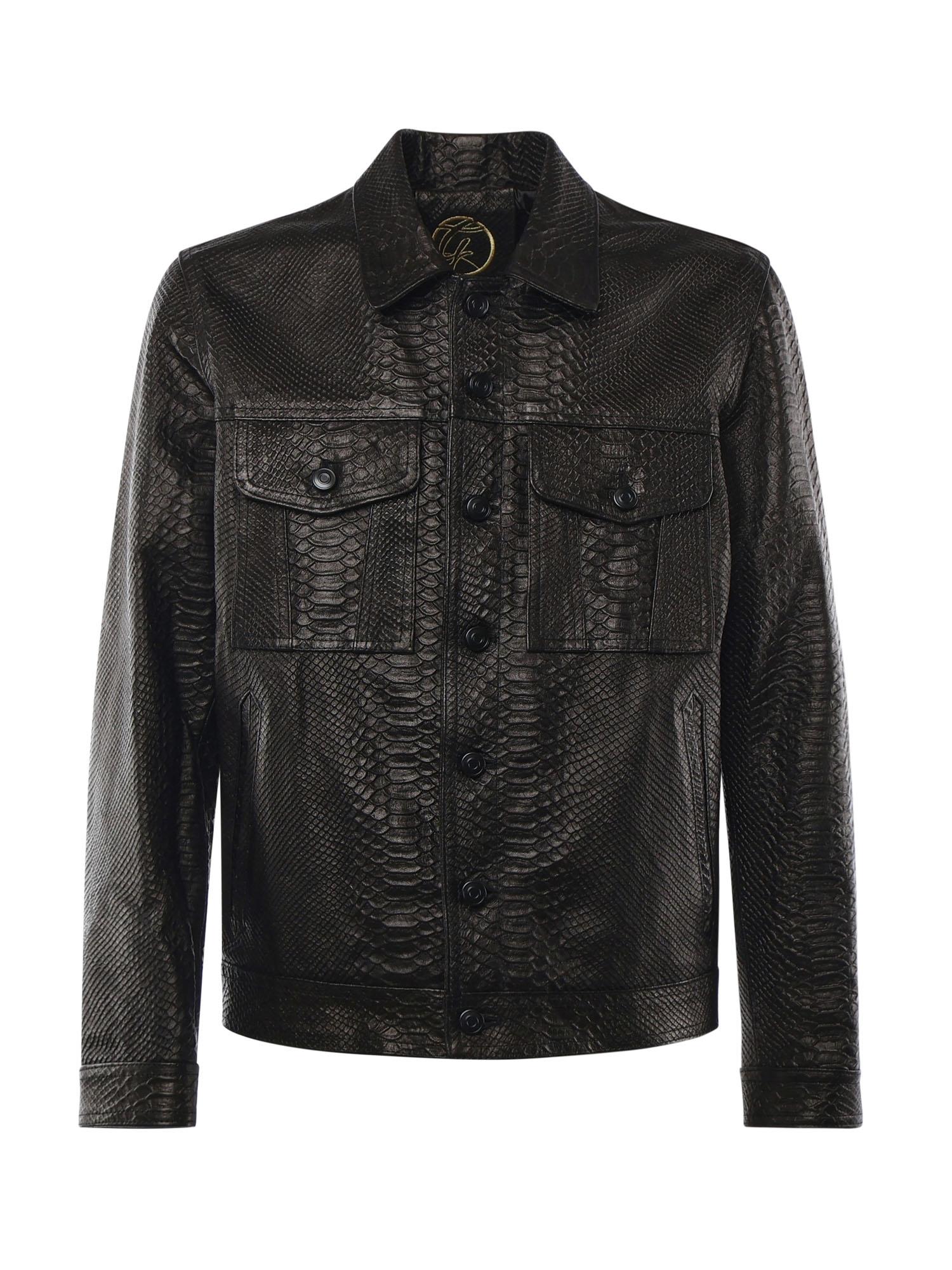 Giubbotto Julius in pelle<BR/> JULIUS CAESAR PITONENERO GIULIANO GALIANO 