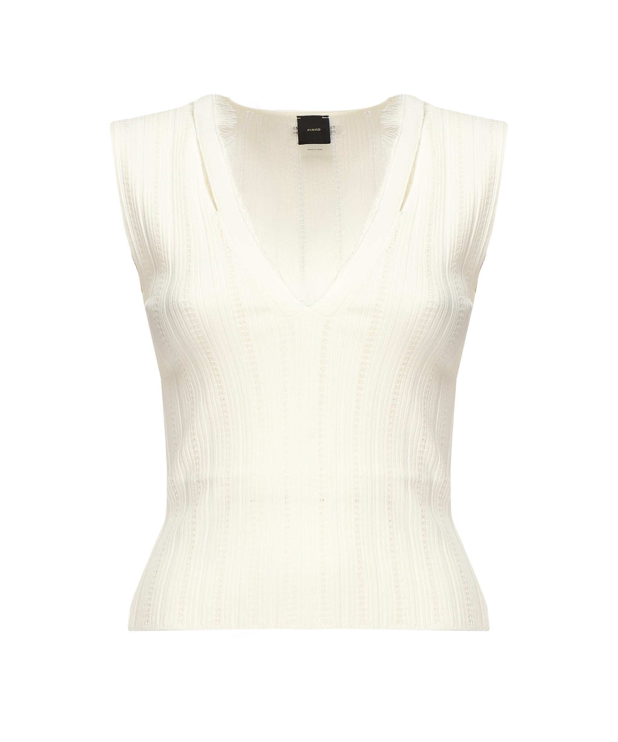 Top smanicato seta e cachemire a costine 104741 A2FRZ09 PINKO 