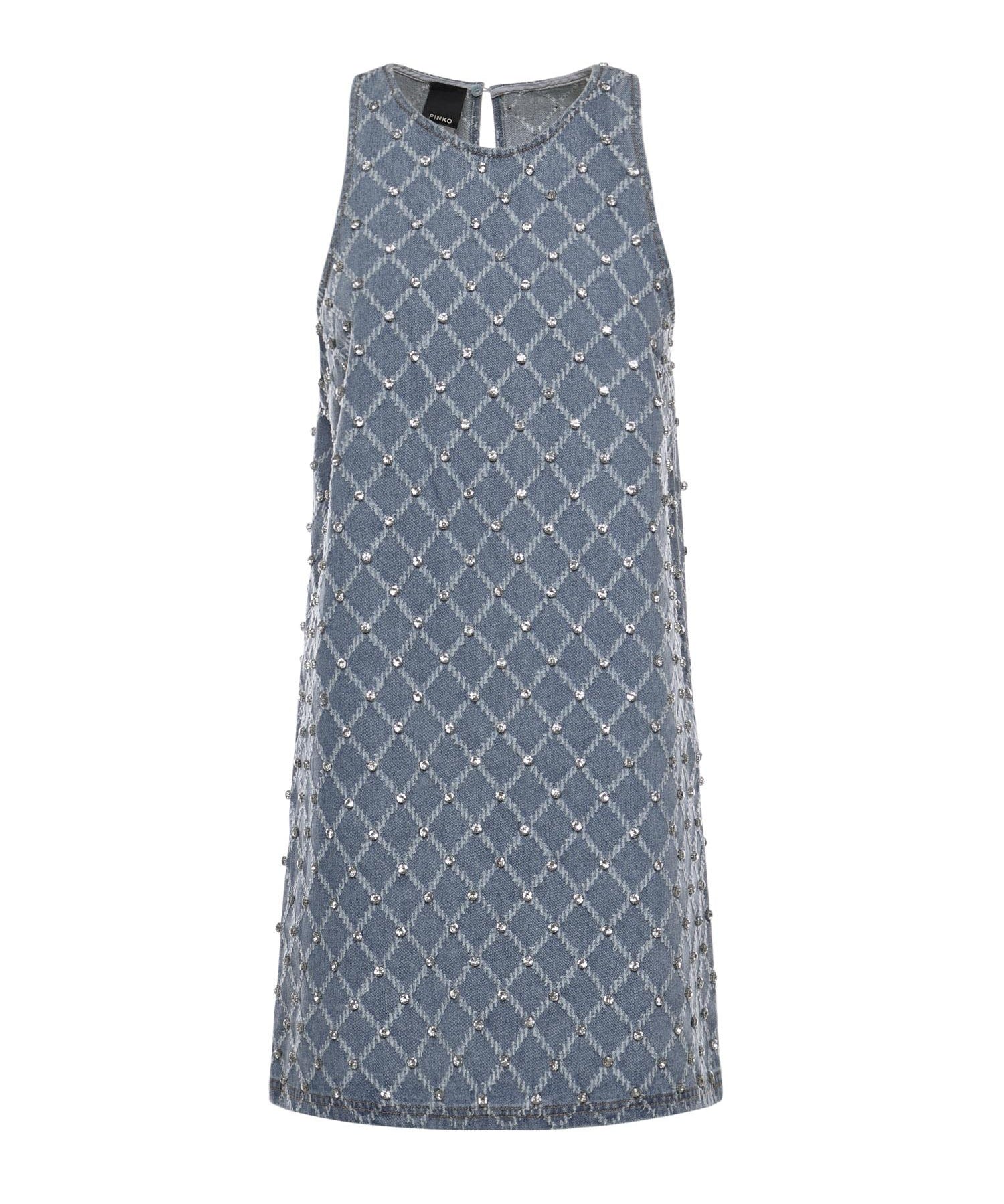 Abito corto in denim con disegno rombi e strass 106245 A32NPJE PINKO 