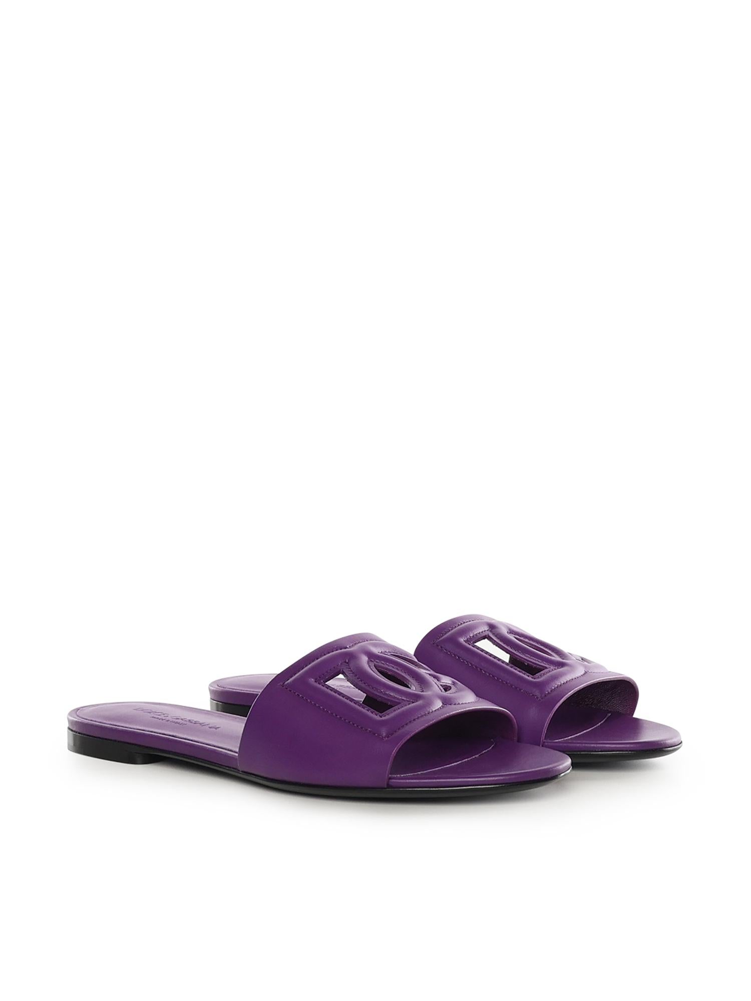 Slide in pelle di vitello e logo CQ0436 AY3298H438 DOLCE & GABBANA 
