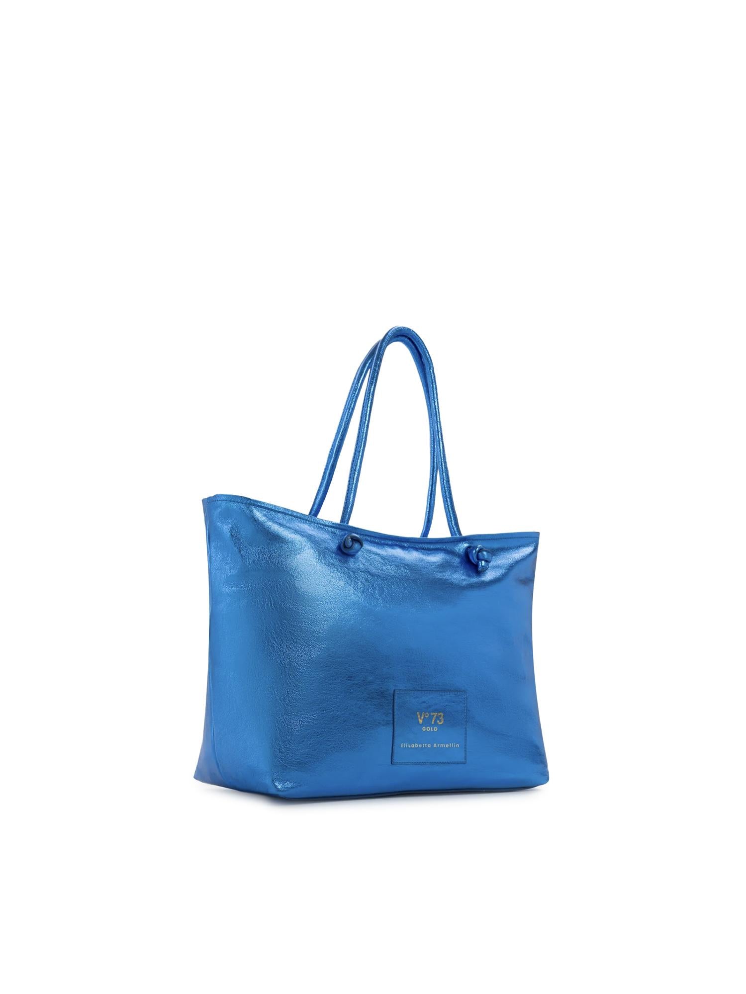 Borsa shopping in pelle con logo 73BP9VT01 LOLLI POPPOP BLUE V° 73 