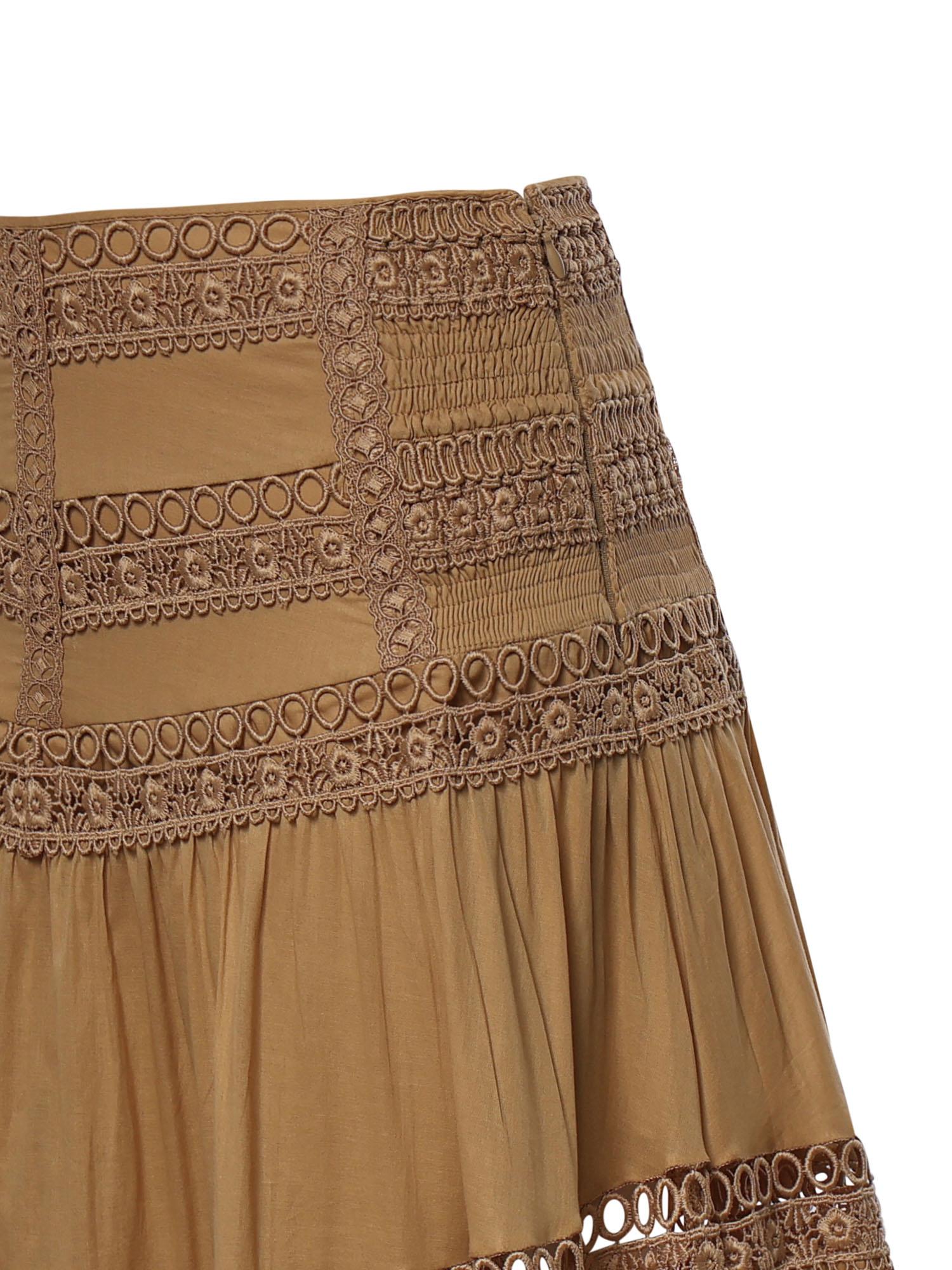 Gonna lunga Serza in voile di cotone e pizzo<BR/> 261402 CINNAMON CHARO RUIZ 