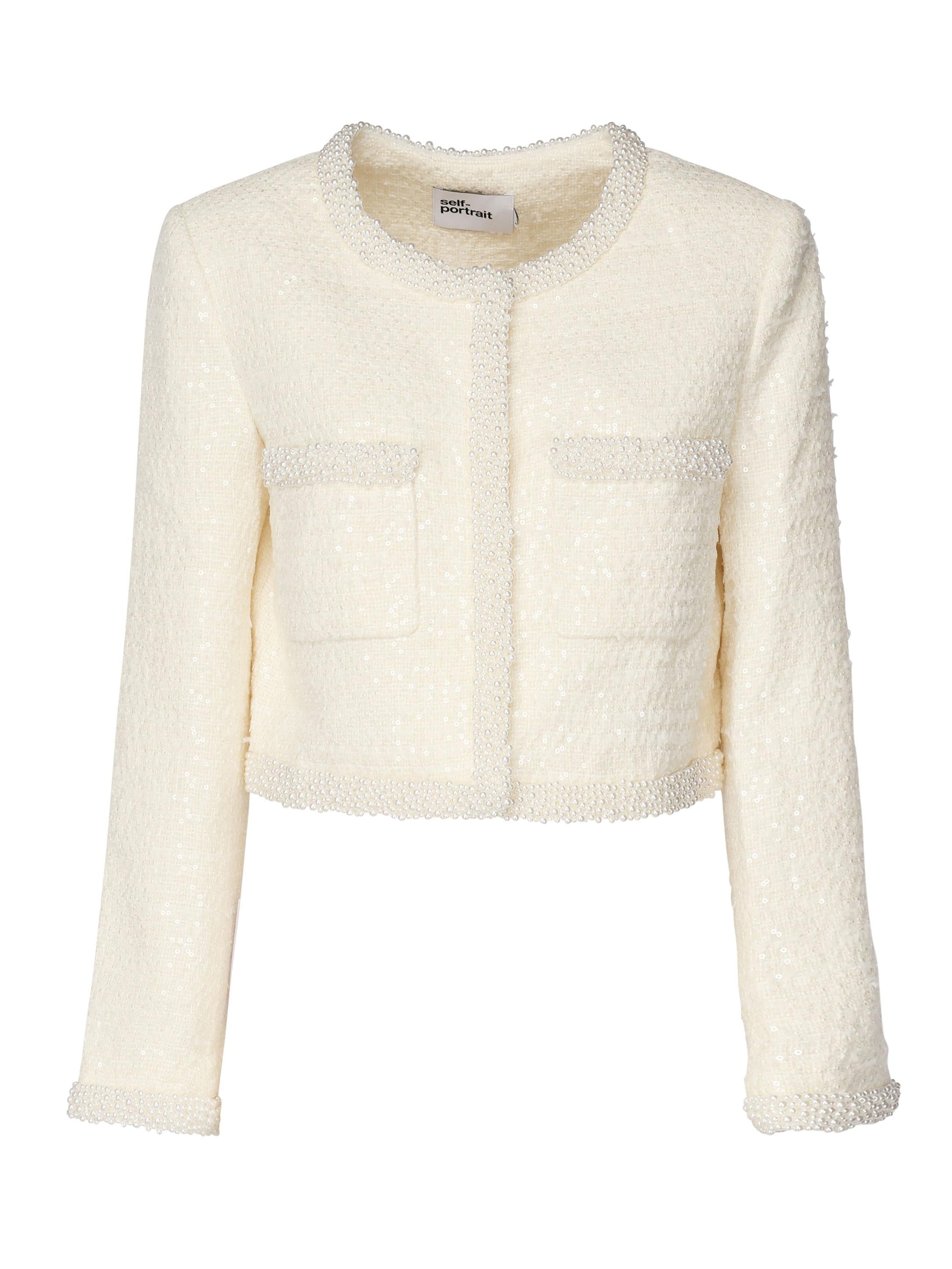 Giacca in bouclé crema con bordo di perle RS25164J C SELF-PORTRAIT 