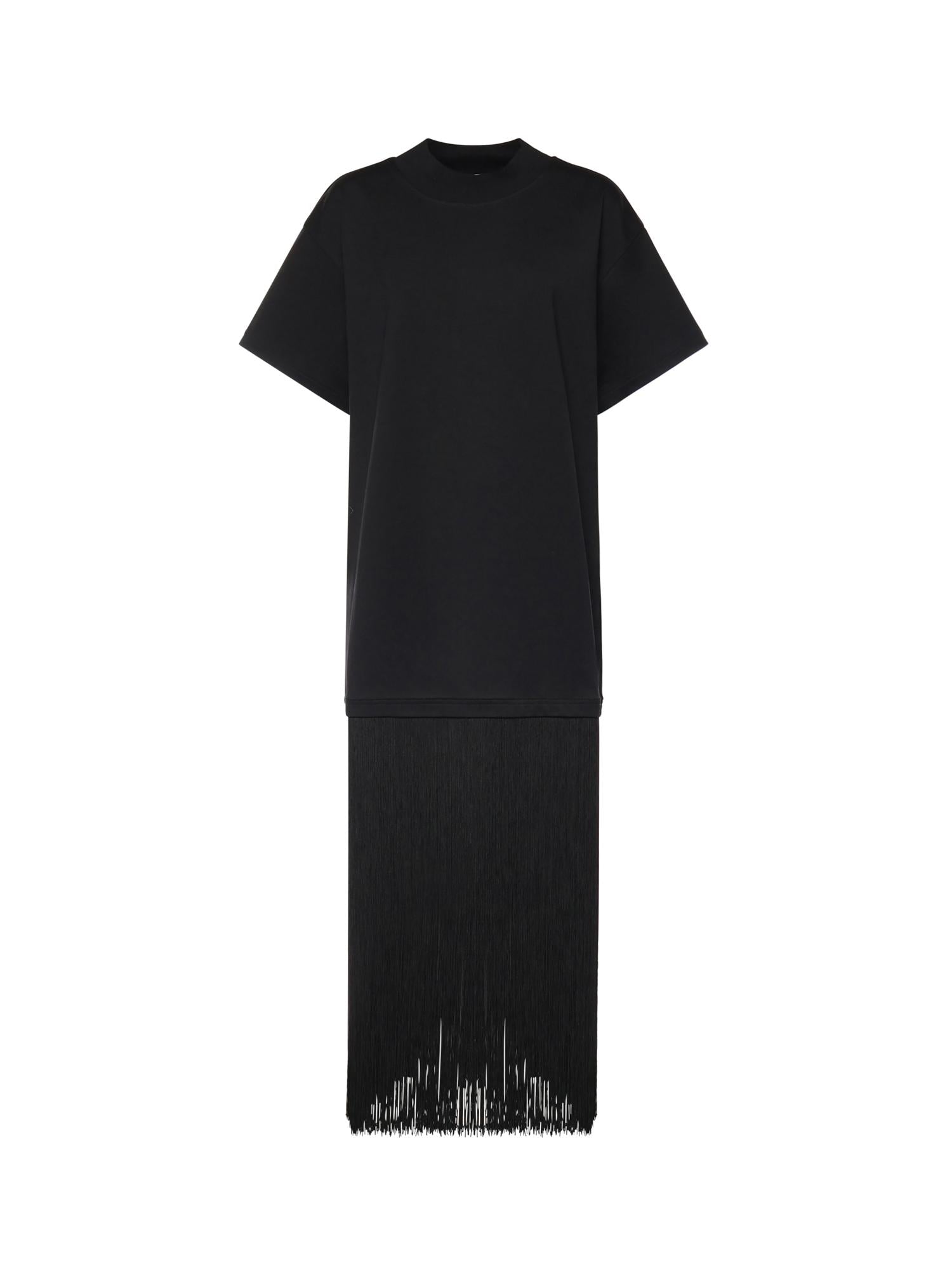 T-shirt in cotone con frange AA9I0029J103C 999 ALAIA 