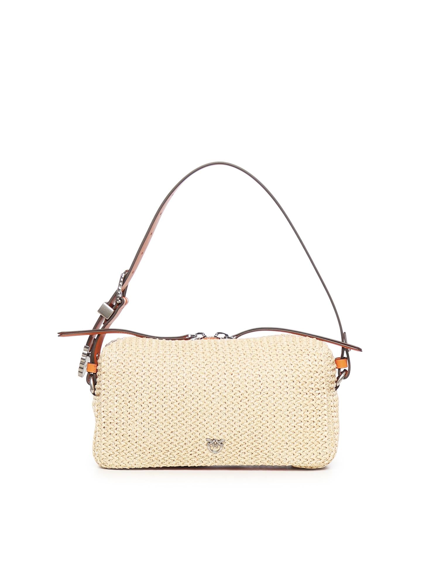 Borsa a spalla in rafia con logo<BR/> 106661 A391HH9O PINKO 