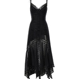 Abito midi Blossel in voile di cotone e pizzo 261621 BLACK CHARO RUIZ 