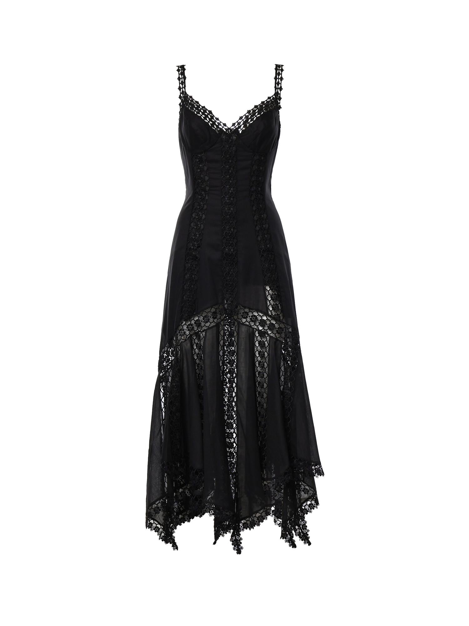 Abito midi Blossel in voile di cotone e pizzo 261621 BLACK CHARO RUIZ 