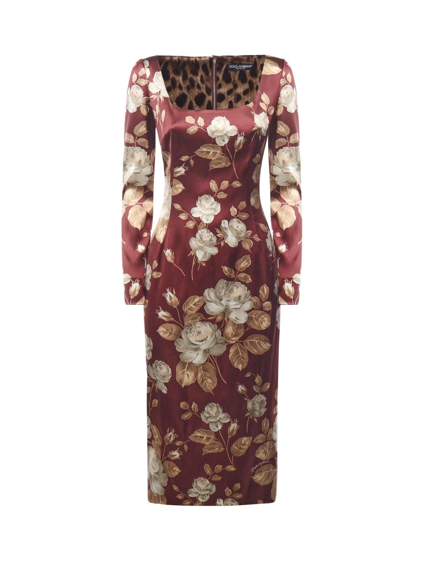 Abito in raso stampa Rosa vintage F6TYGT FSIB8HR5QQ DOLCE & GABBANA 