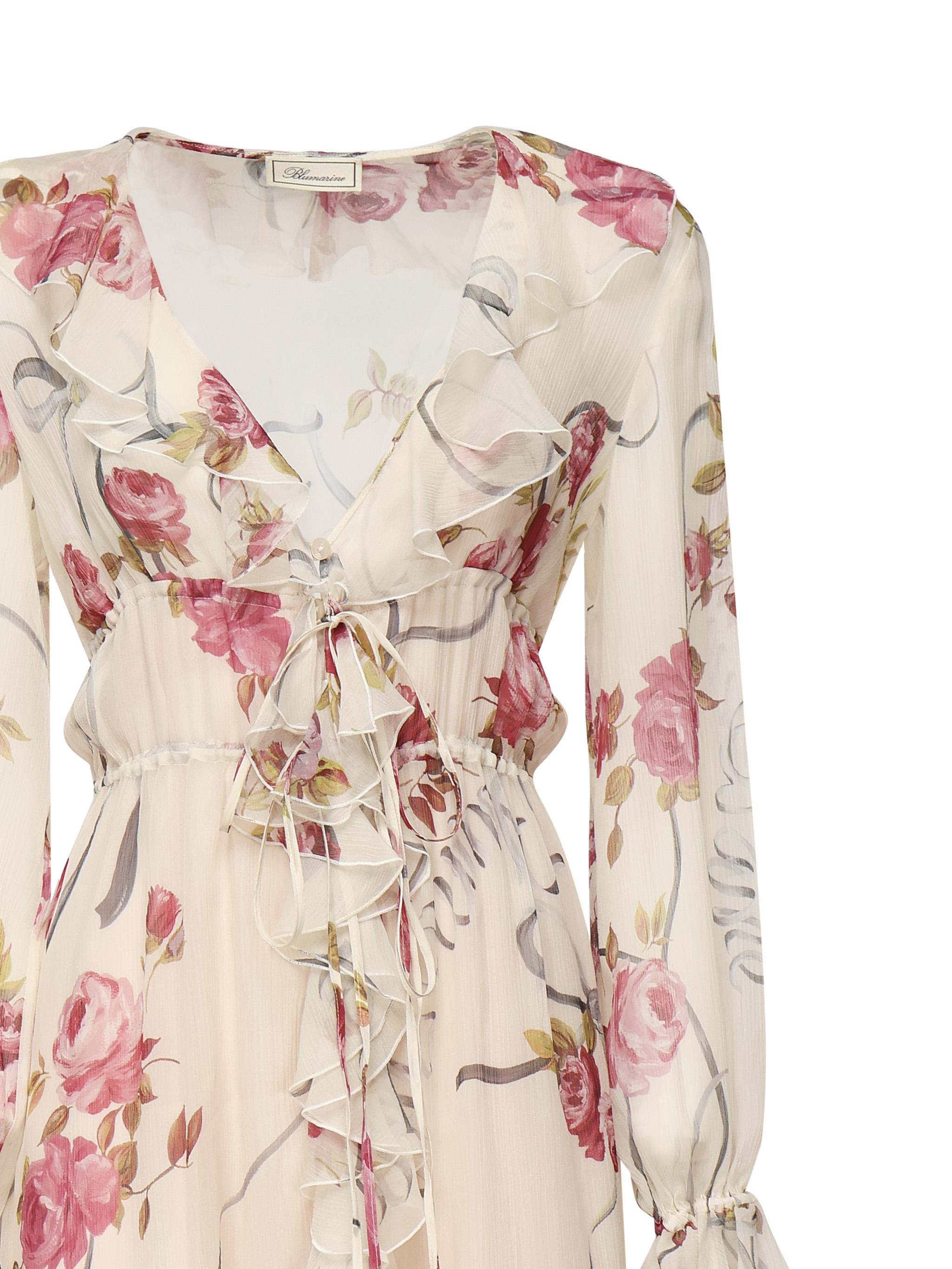 abito lungo in crepe di seta stampa floreale 2A643A F7141 BLUMARINE 