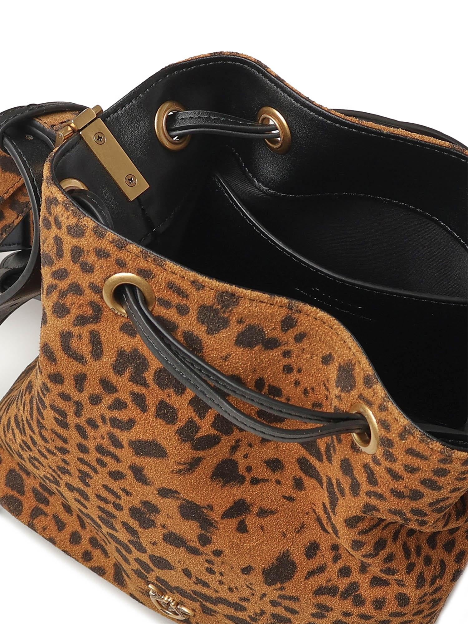 Borsa secchiello a tracolla piccola in suede leopardato 104303 A32AM35Q PINKO 