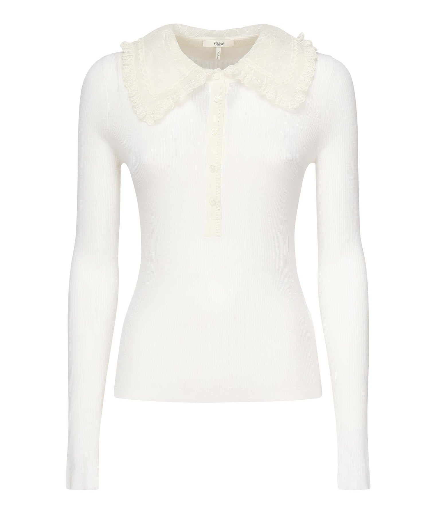 Polo in lana a coste con pizzo CHC25AHT58667 107 CHLOÉ 