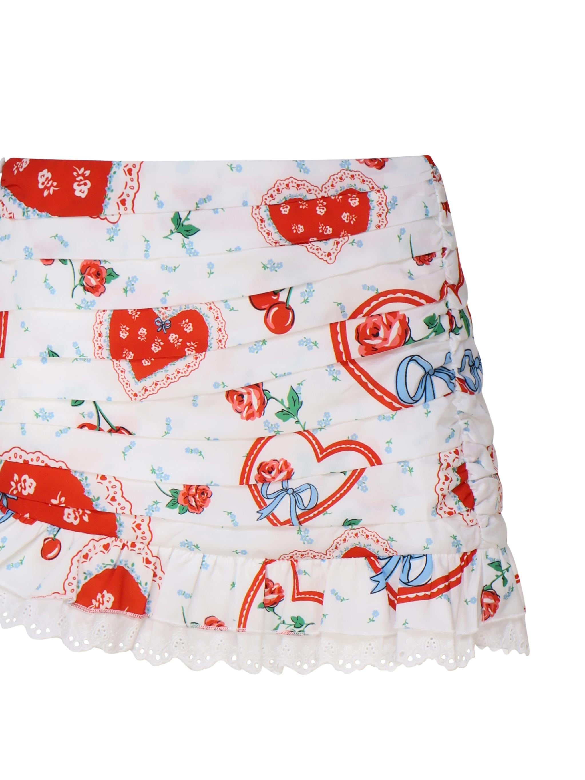 Mini gonna asimmetrica con stampa retrò CBS1932-SU24 -RED FOR LOVE & LEMONS 