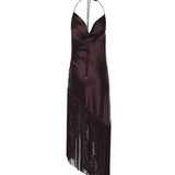 Abito asimmetrico in satin con frange 106430 A33DR57 PINKO 
