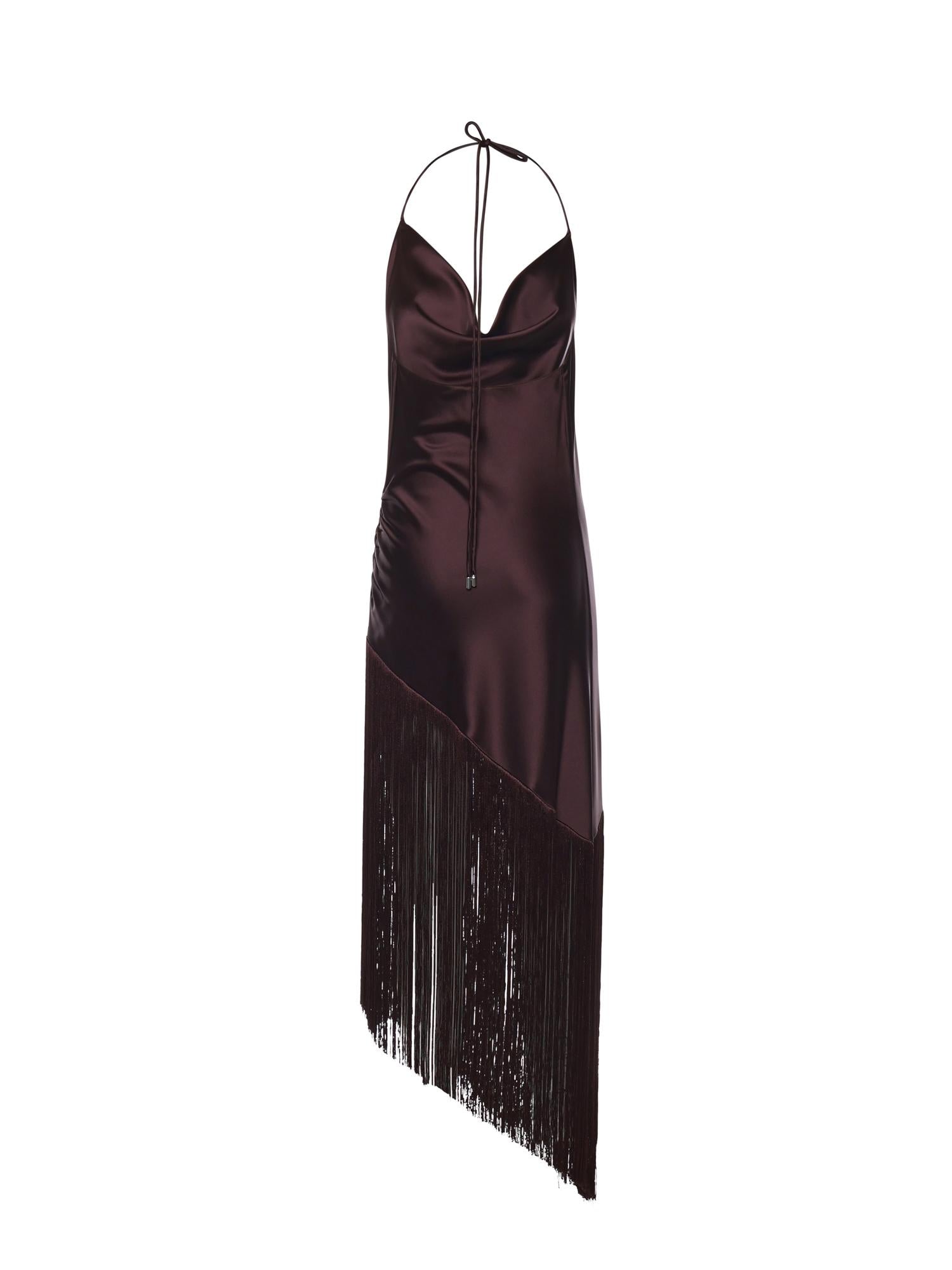 Abito asimmetrico in satin con frange 106430 A33DR57 PINKO 