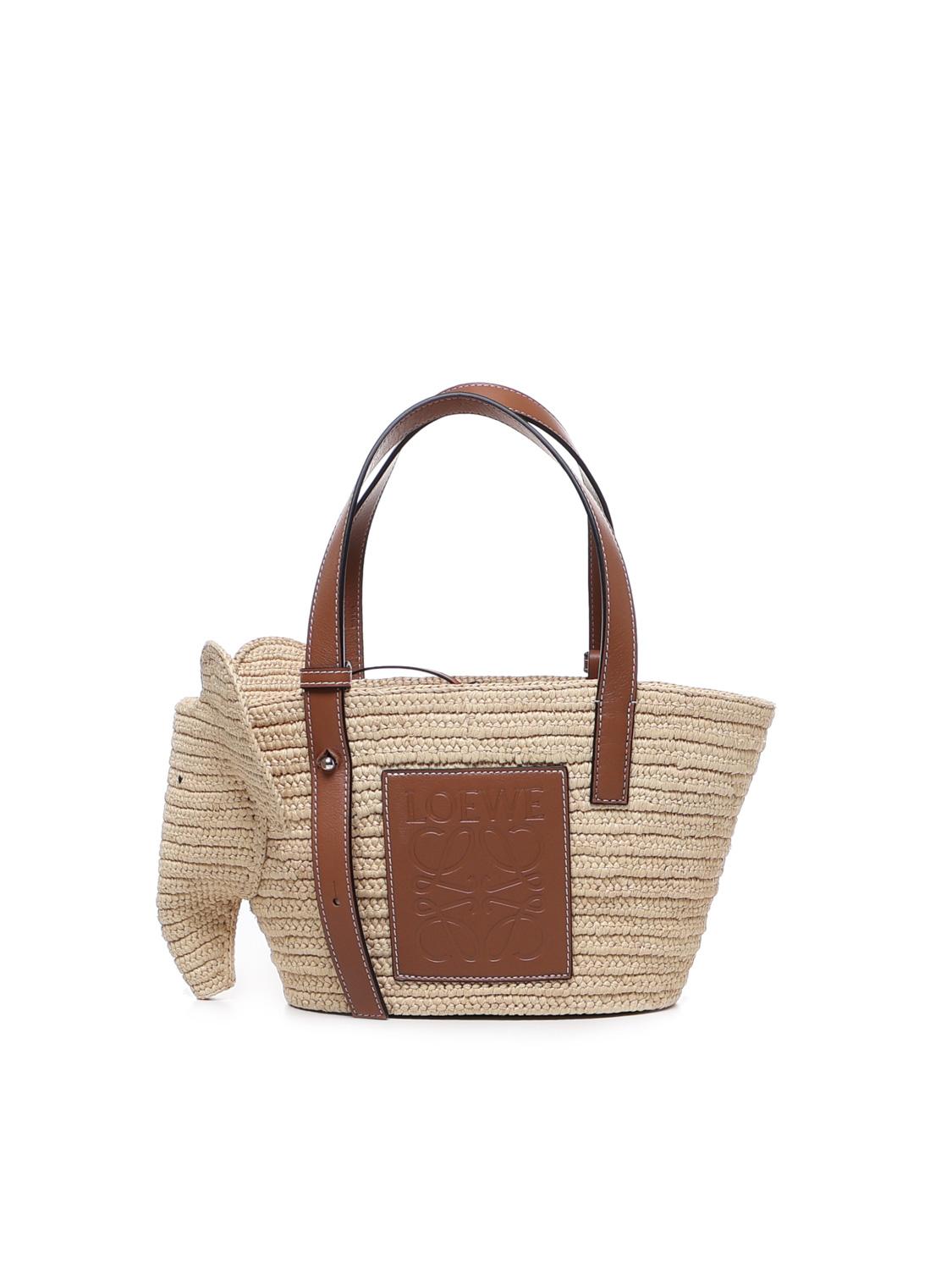 Borsa cesto Elephant piccola in rafia e pelle di vitello A546T37X01 2435 LOEWE 