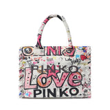 Borsa shopper in cotone con logo<BR/> 106673 A3B6ZW0Q PINKO 