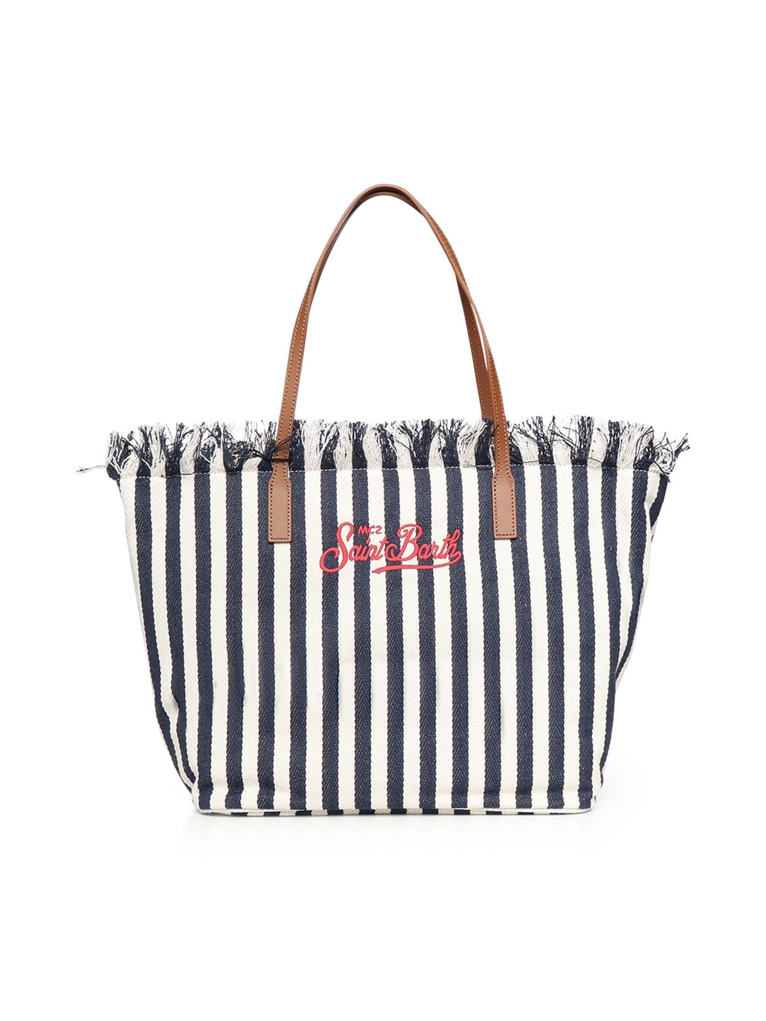 Borsa City in canvas a righe CBF0001 01768L MC2 SAINT BARTH 