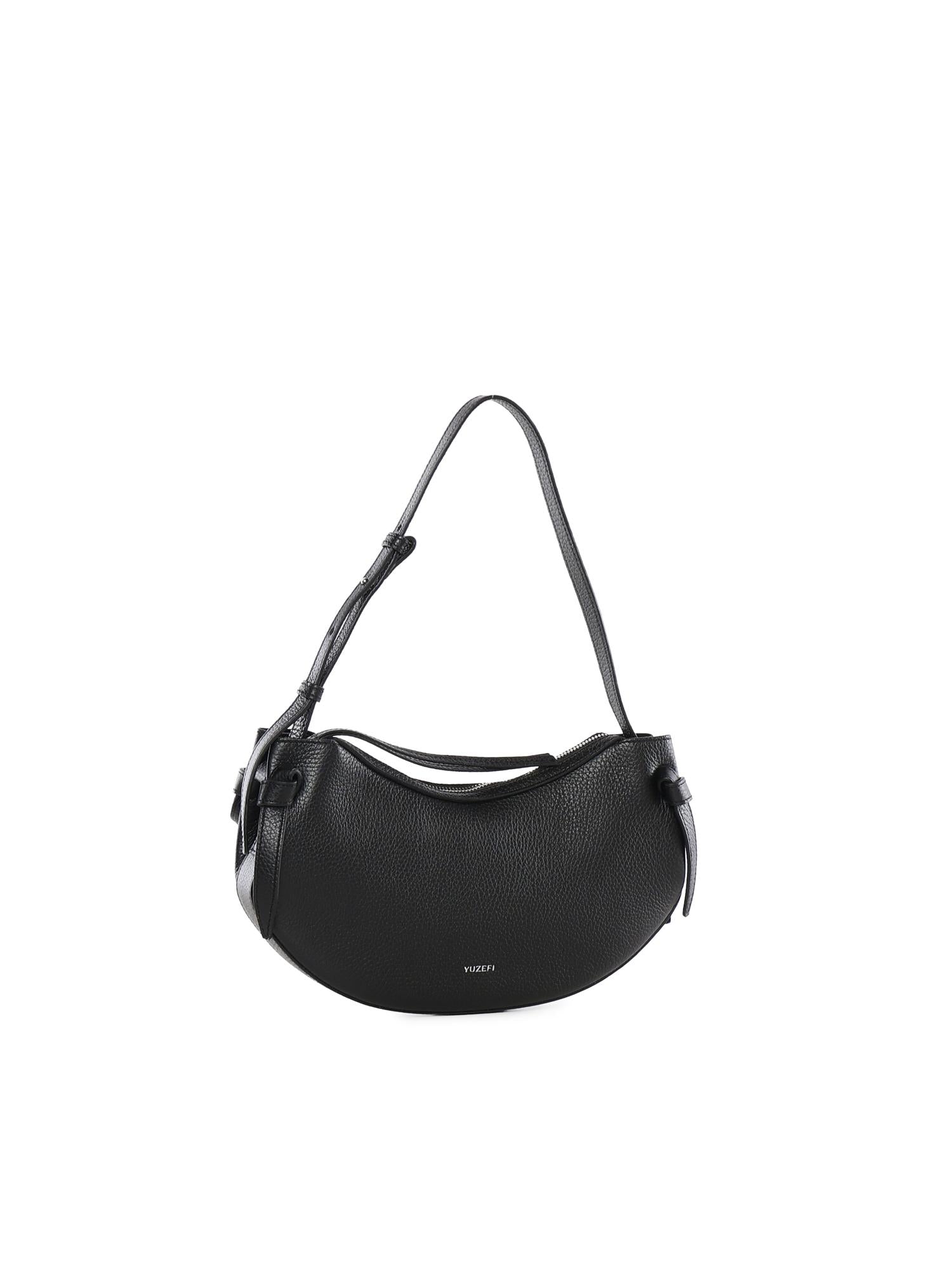 Borsa Fortune in pelle con logo FORTUNE COOKIE PEBBLE GRAIN LEATHER BLACK YUZEFI 