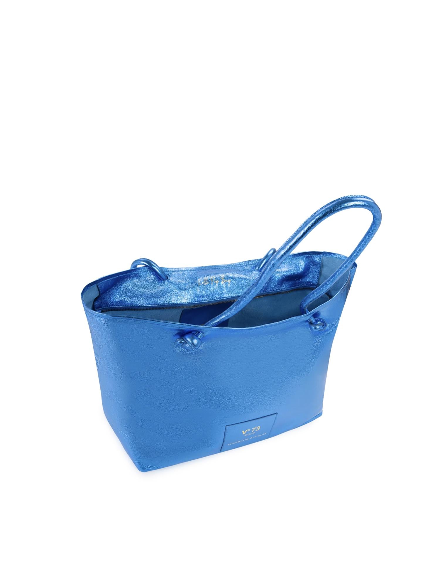 Borsa shopping in pelle con logo 73BP9VT01 LOLLI POPPOP BLUE V° 73 