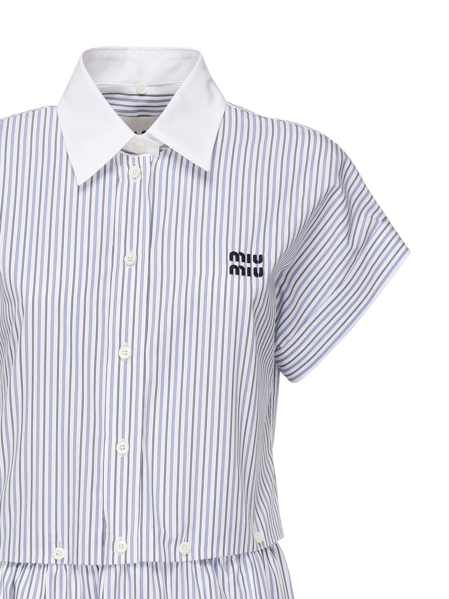 Abito plissé in popeline a righe MF5989 174TF0W3B MIU MIU 