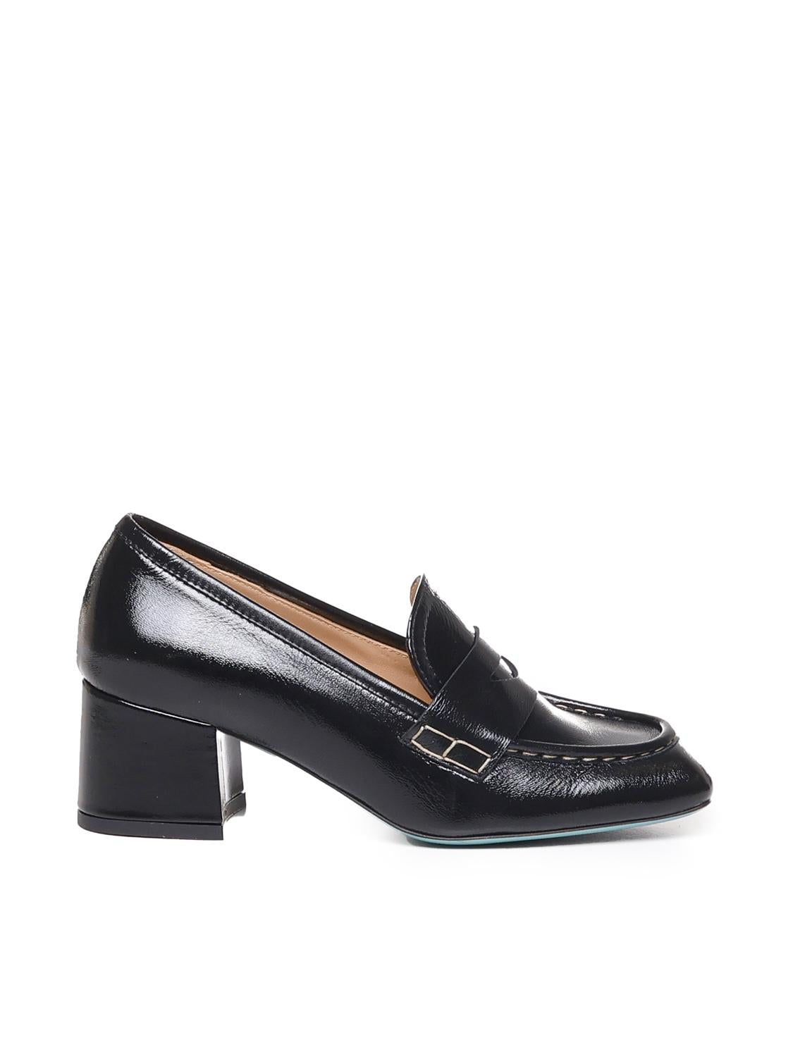 Mocassino in vernice con tacco<BR/> CELESTE 02 VERLUXNERO FRATELLI RUSSO 