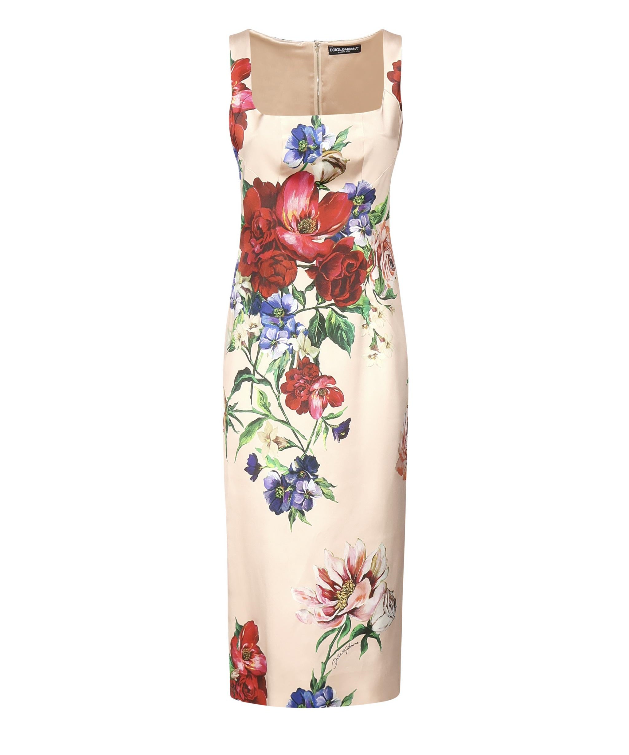 Abito longuette a tubino in raso stampa Fiori F6TTYT FSIB5H25PR DOLCE & GABBANA 