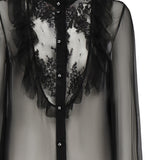 Blusa in chiffon di seta con finiture in pizzo e ruches 6B0AB7J0 2UP0NO VALENTINO GARAVANI 