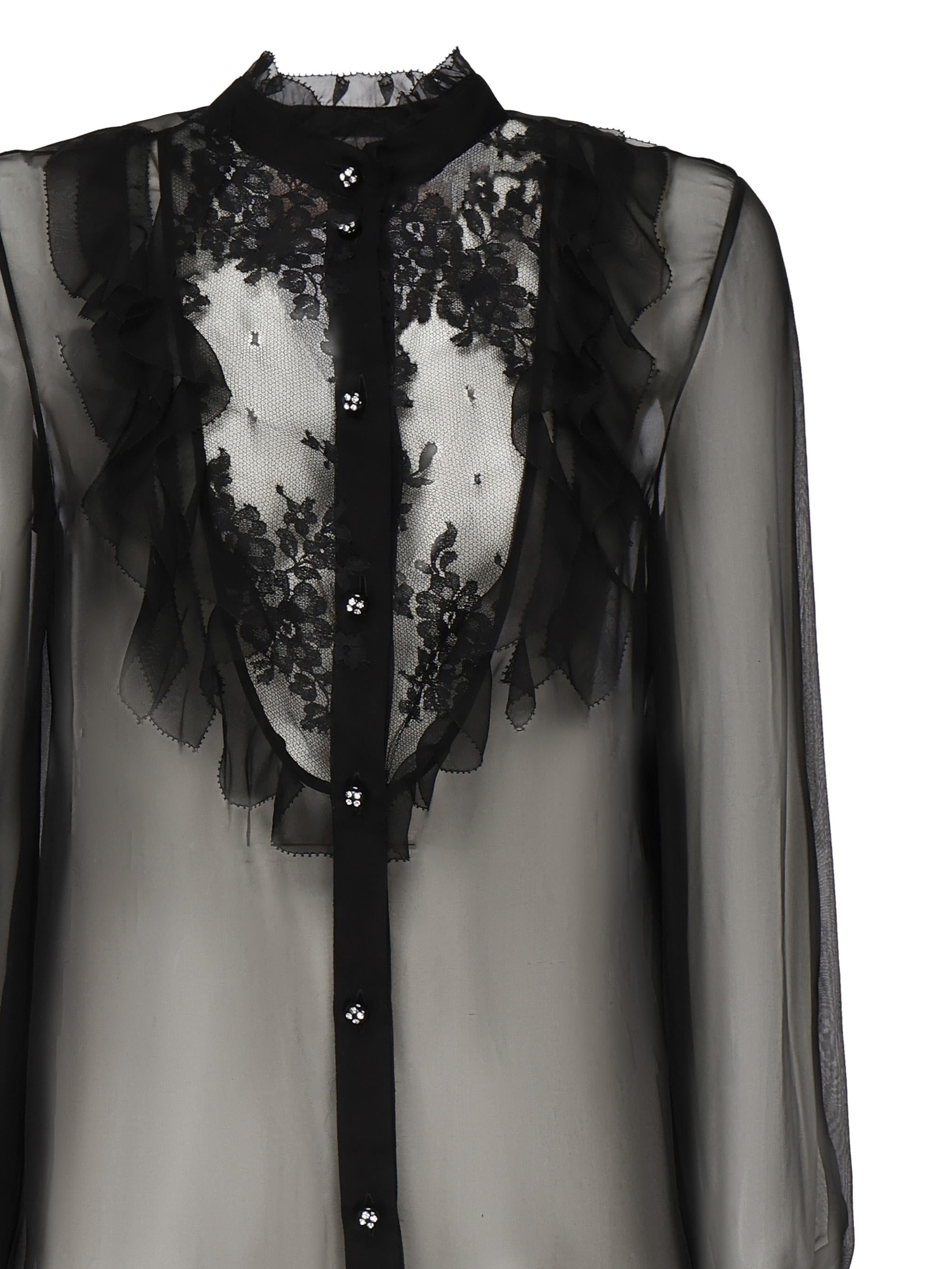 Blusa in chiffon di seta con finiture in pizzo e ruches 6B0AB7J0 2UP0NO VALENTINO GARAVANI 
