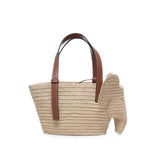 Borsa cesto Elephant piccola in rafia e pelle di vitello A546T37X01 2435 LOEWE 