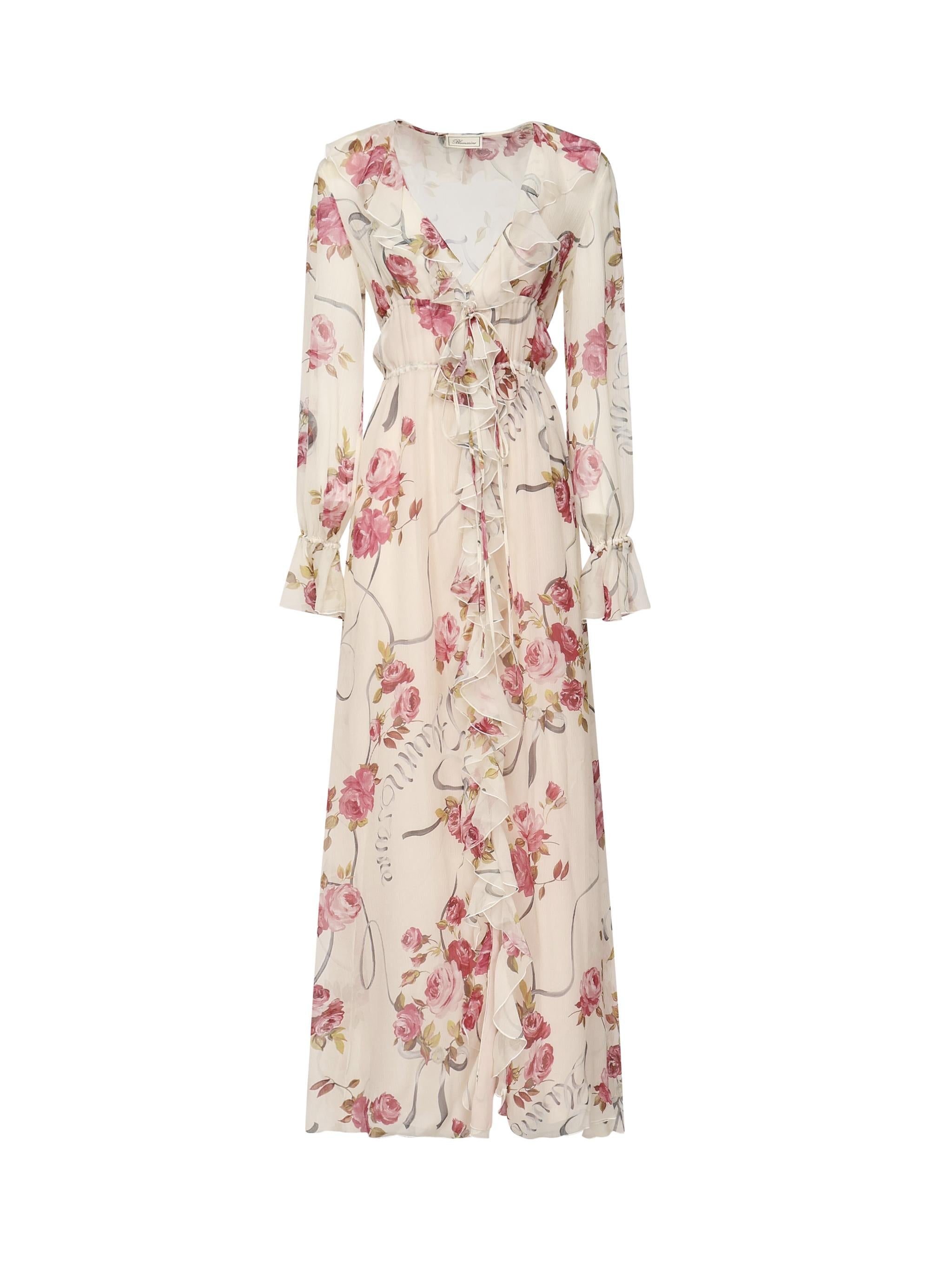 abito lungo in crepe di seta stampa floreale 2A643A F7141 BLUMARINE 