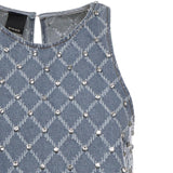 Abito corto in denim con disegno rombi e strass 106245 A32NPJE PINKO 