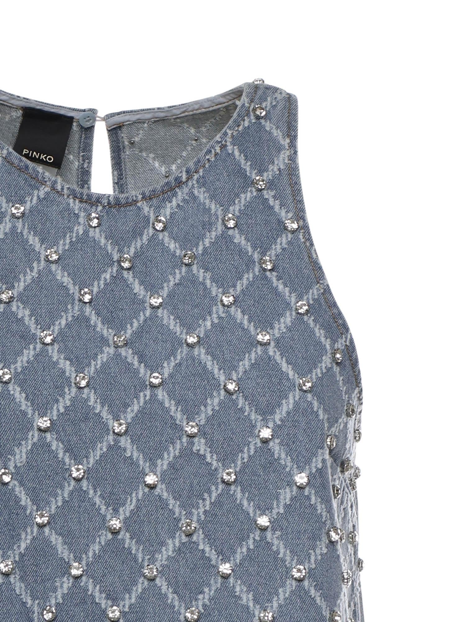 Abito corto in denim con disegno rombi e strass 106245 A32NPJE PINKO 