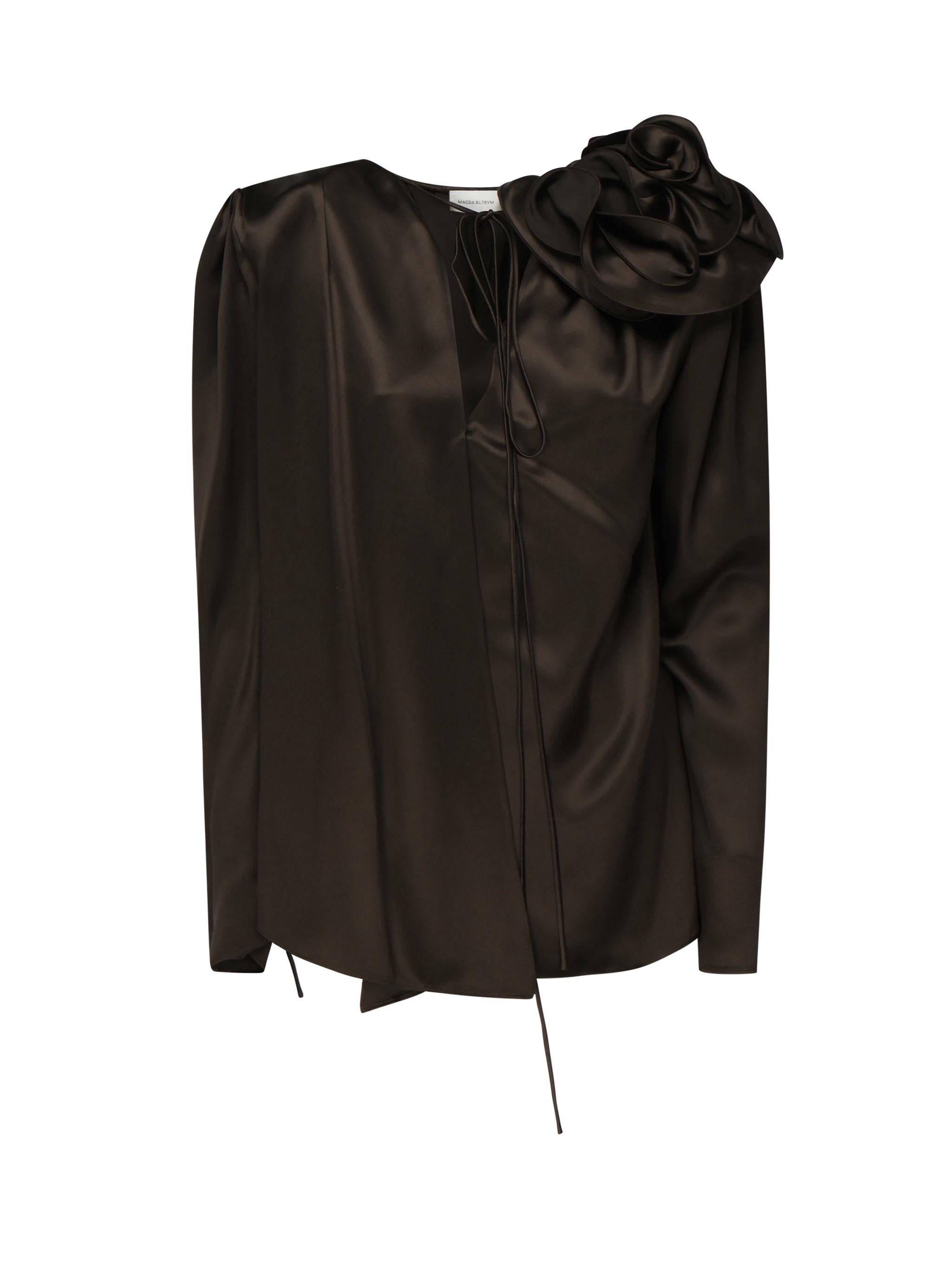 Blusa classica in seta con applicazione 1404250000 BROWN MAGDA BUTRYM 
