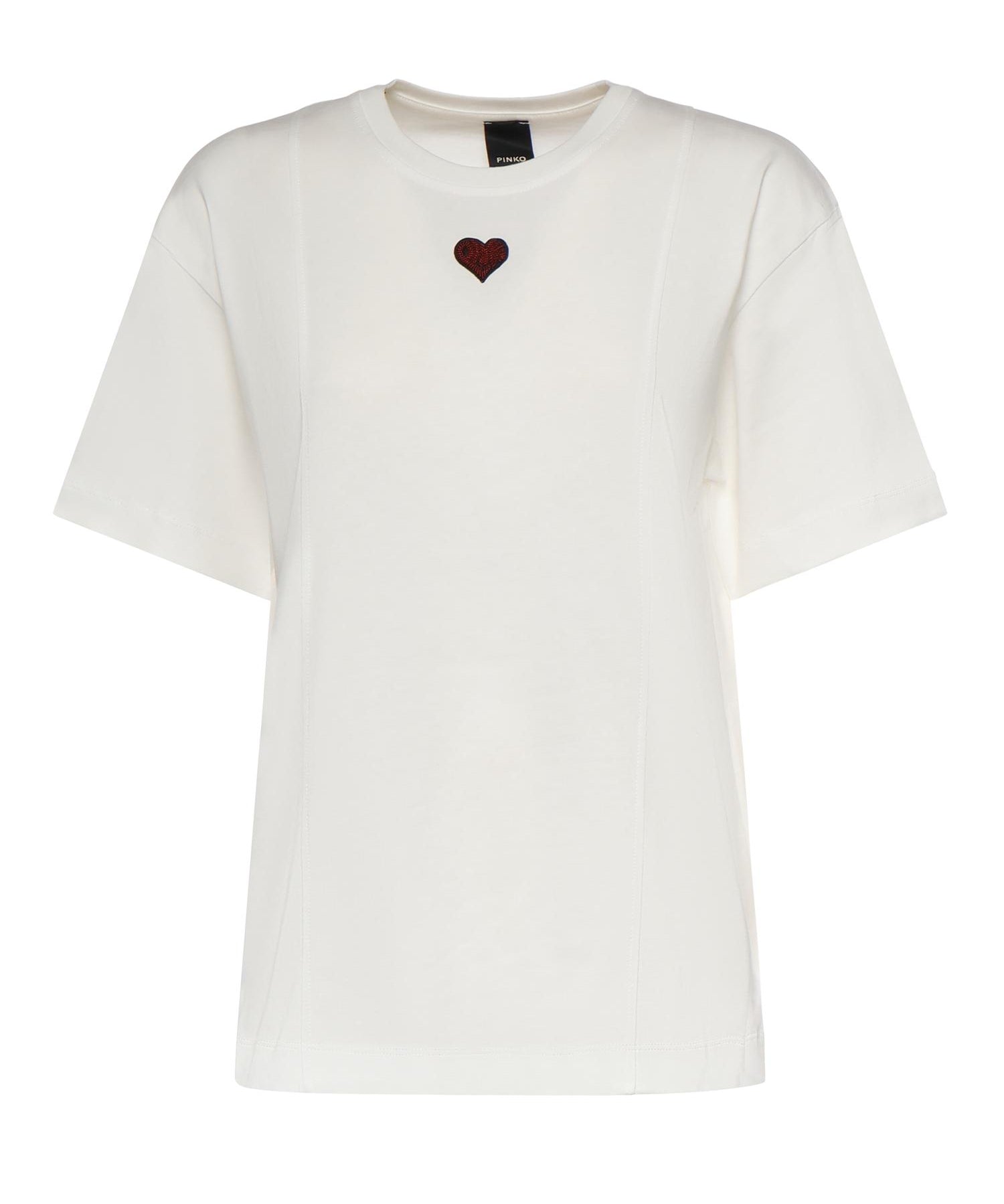 T-shirt con ricamo cuore in cotone 105665 A326Z05 PINKO 