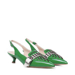 Slingback in vernice con borchie e fibbia ANNA 109 VERNICEVERDE/OFF WHITE ALCHIMIA 