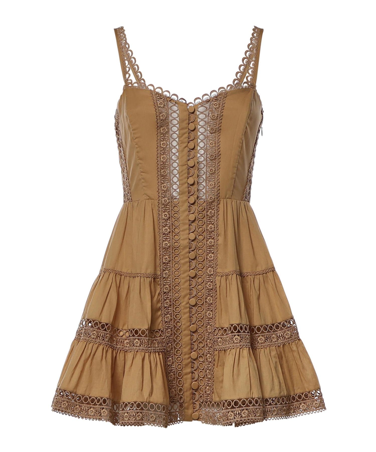Miniabito Lenora in voile di cotone e pizzo 261603 CINNAMON CHARO RUIZ 