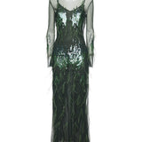 Abito con paillettes e piume 105579 A2SYAS0 PINKO 