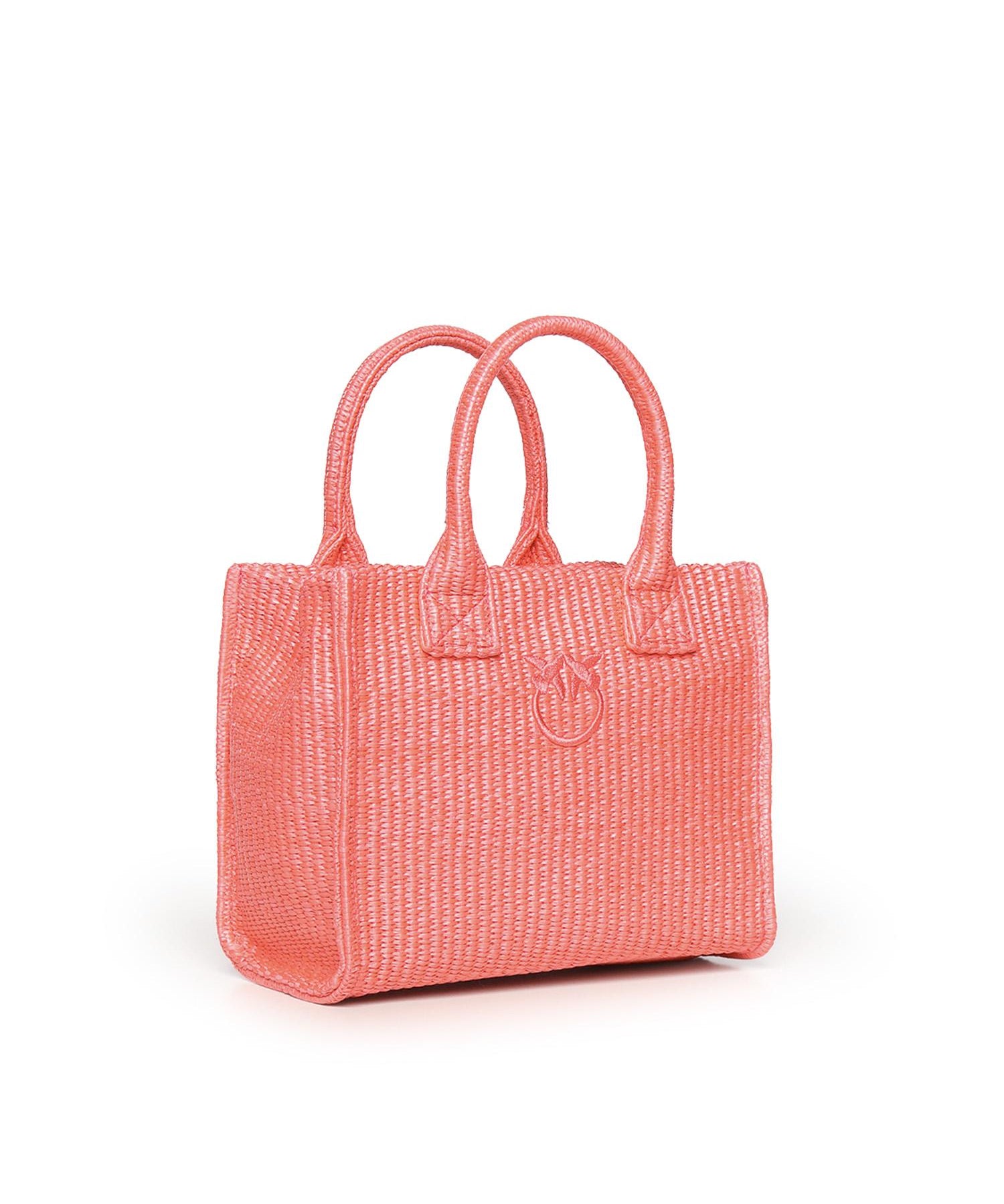 Borsa shopper piccola Beach in rafia con logo Love Birds<BR/> 106832 A39YN17 PINKO 